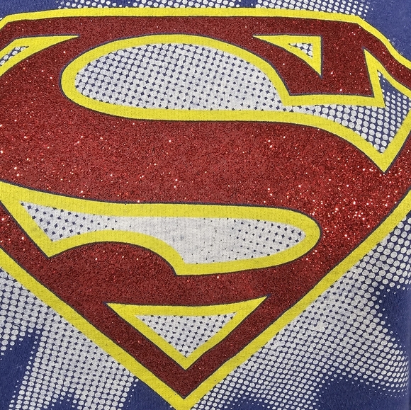 Superman Long Sleeve Round Neckline Glitter Logo Sweatshirt Size XXL Juniors - Picture 3 of 11